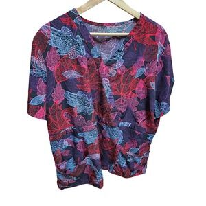 UA Flex Leaf‎ Print Scrub Top 2X Colorful Work Uniform Medical Nursing